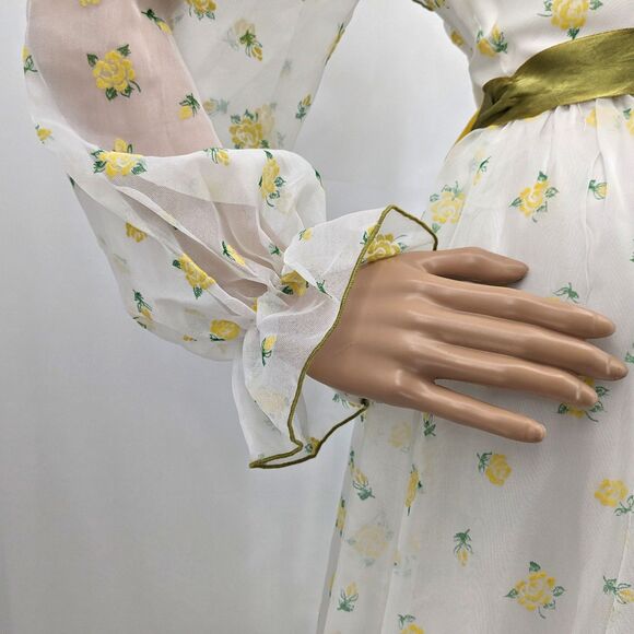 Vintage 70s Montgomery Ward Dress Prairie Gown Floral Velvet Cottage Southern 4 - Picture 10 of 16